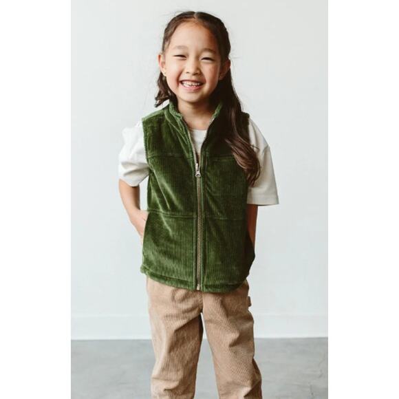 Goumi Sherpa/Corduroy Reversible Vest - Spruce NWT 10-12 y - Picture 2 of 4